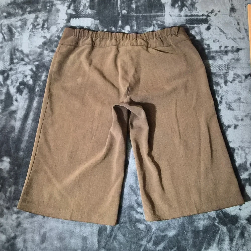 Imagenation Brown Wide Leg Cropped Pants Elastic Back Culottes Trousers Womens